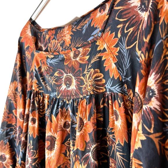 HAPPY x NATURE by Kate Hudson Mini Dress Floral Print in Black & Brown Sz. Large - Picture 3 of 11